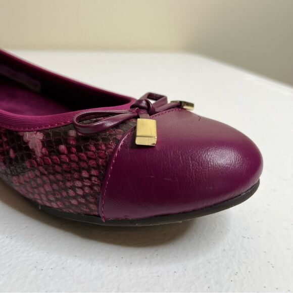 Vionic Minna Purple Leather Cap Toe Bow Snakeskin Ballet Flats Slip On Women 7 - Picture 12 of 14